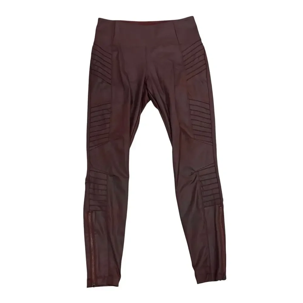 Athleta Delancey Gleam Burgundy Moto Tight Leggings S